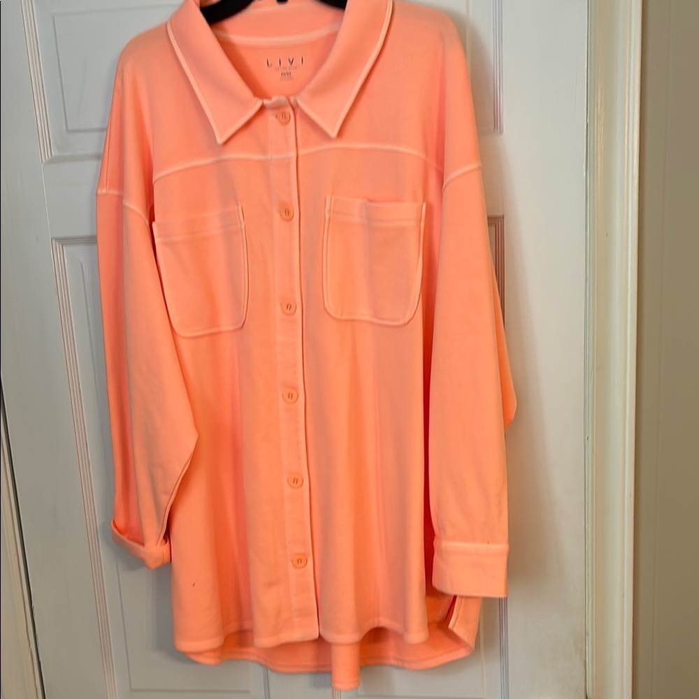 Lane Bryant Livi Orange Sherbet Button Down Sweatshirt Jacket 22/24 NWT